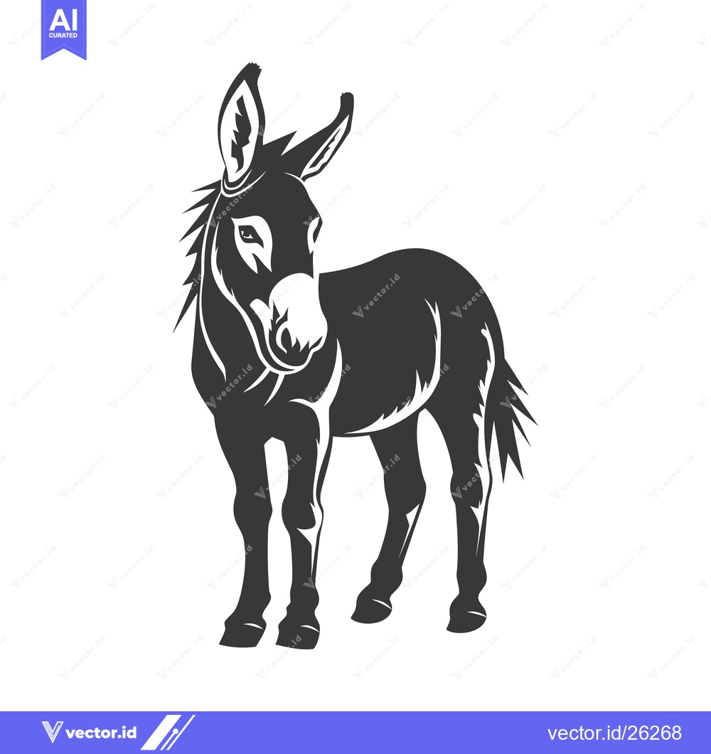 Premium Vector dari Black and White Silhouette of a Donkey Standing