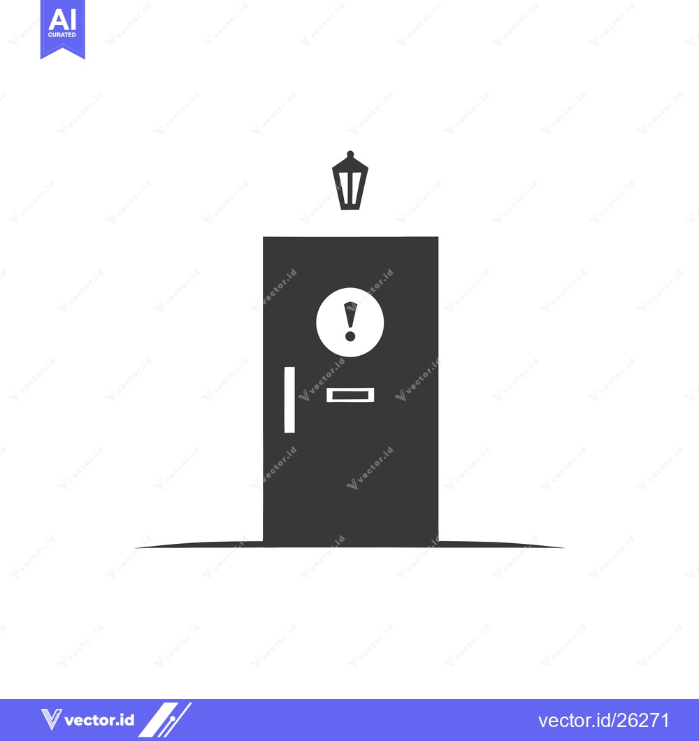 Premium Vector of Black and White Silhouette of a Door with an Exclamation Mark
