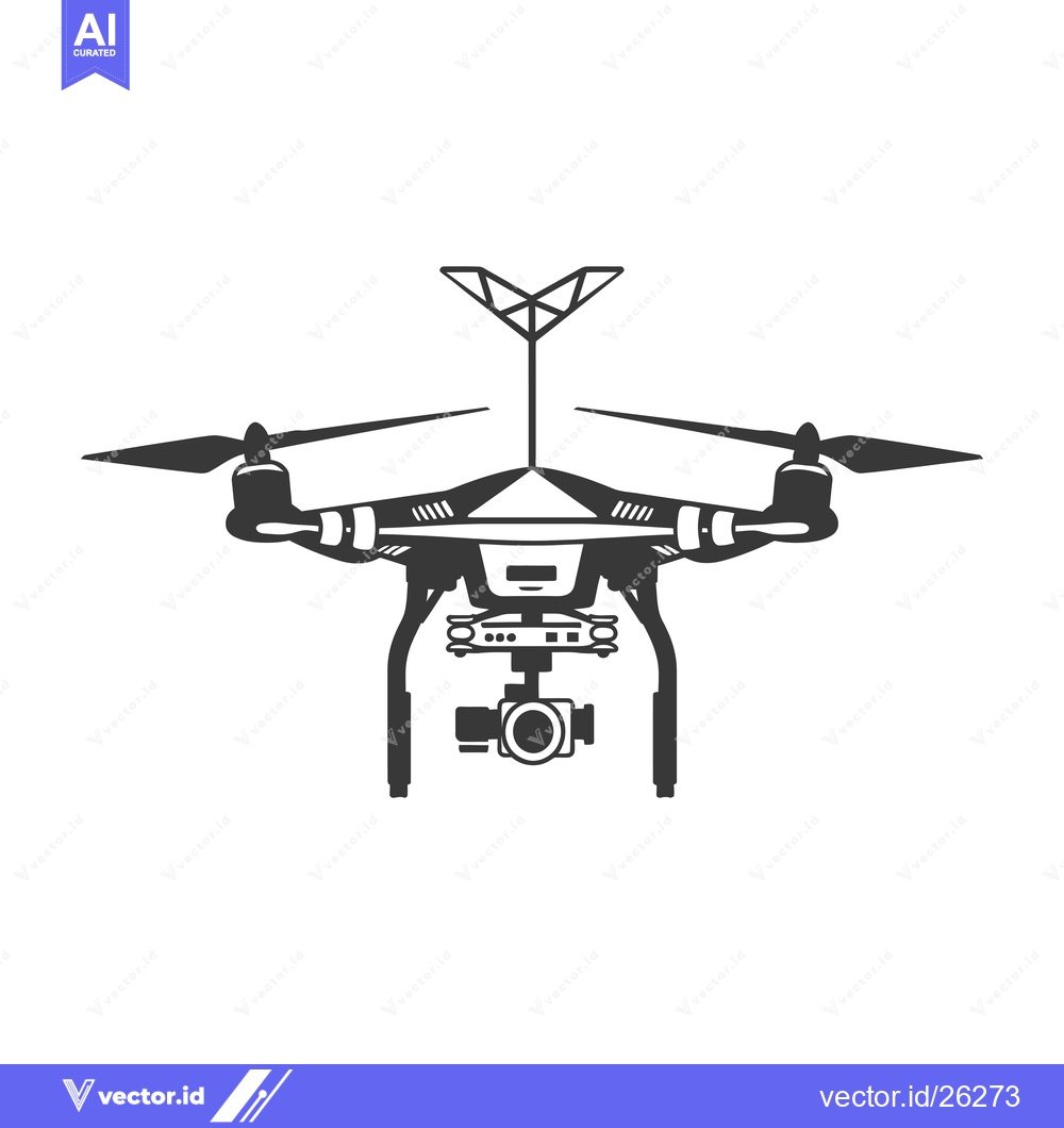 Premium Vector of Black and White Silhouette of a Drone with a Camera