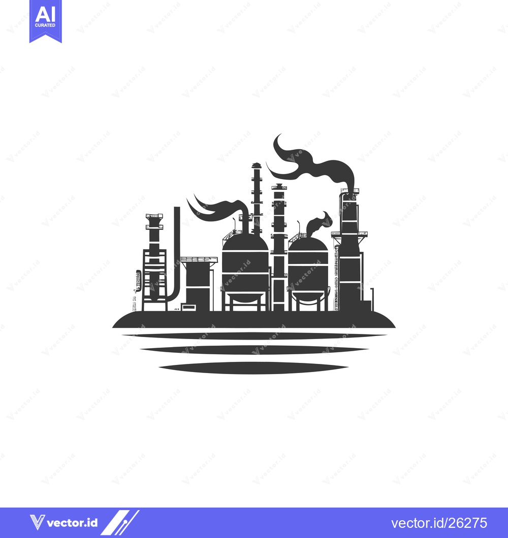 Premium Vector dari Black and White Silhouette of a Factory on an Island