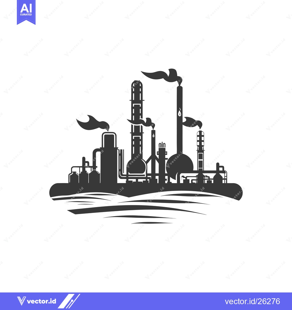Premium Vector of Black and White Silhouette of a Factory with Smoke Stacks
