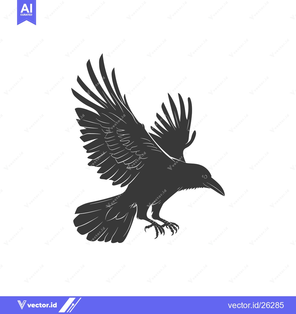 Premium Vector dari Black and White Silhouette of a Flying Raven