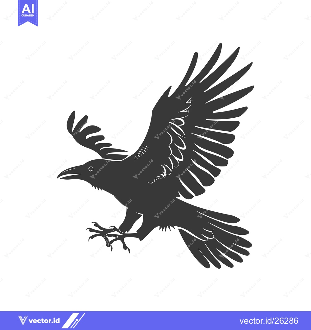 Premium Vector dari Black and White Silhouette of a Flying Raven