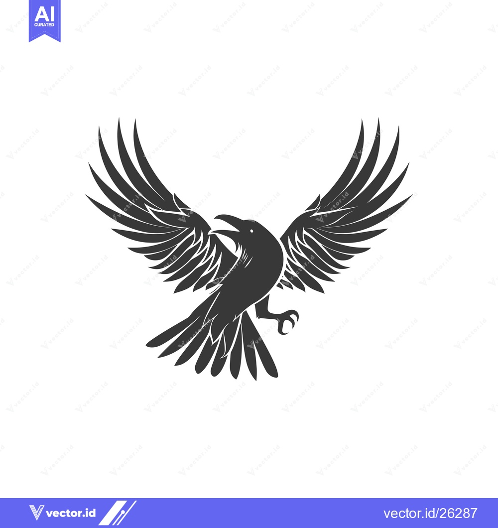 Premium Vector dari Black and White Silhouette of a Flying Raven with Spread Wings