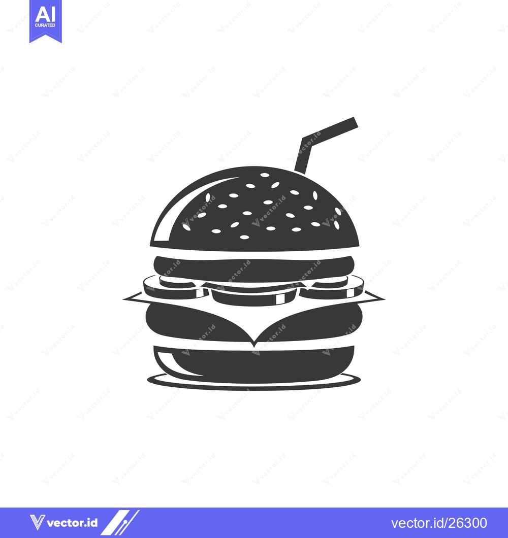 Premium Vector dari Black and White Silhouette of a Hamburger with a Straw