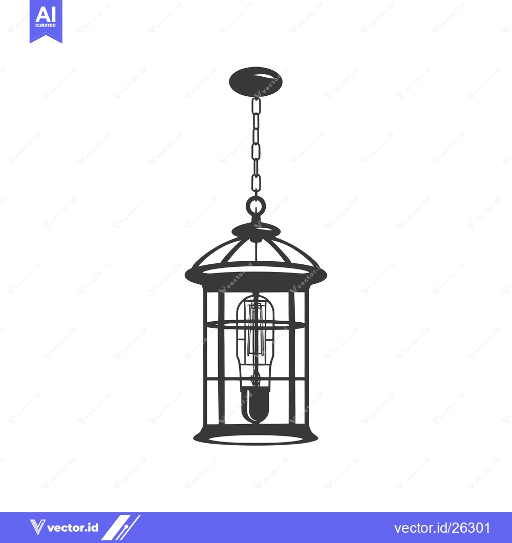 Premium Vector dari Black and White Silhouette of a Hanging Cage Lamp with a Light Bulb In