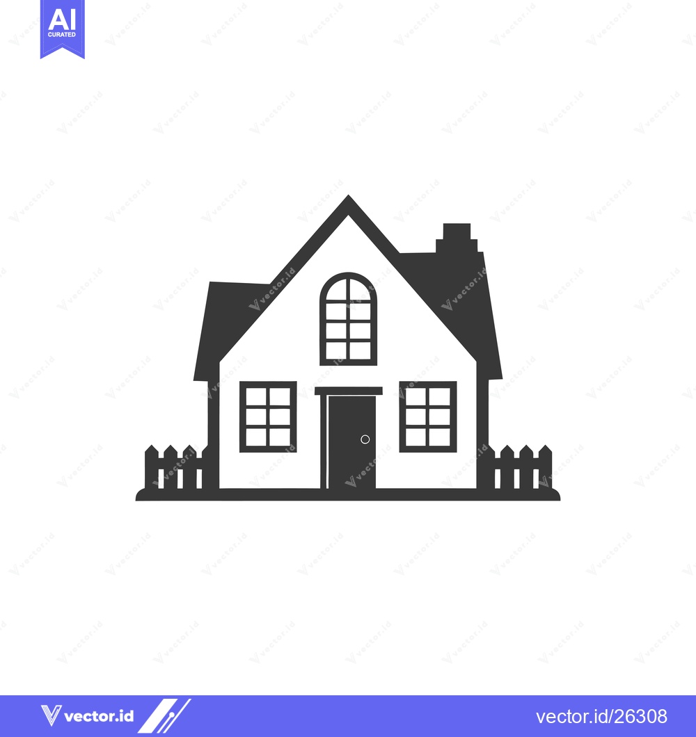 Premium Vector of Black and White Silhouette of a House with a Fence