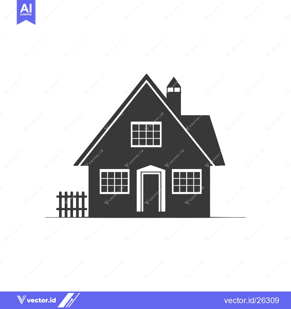Premium Vector of Black and White Silhouette of a House with a Fence