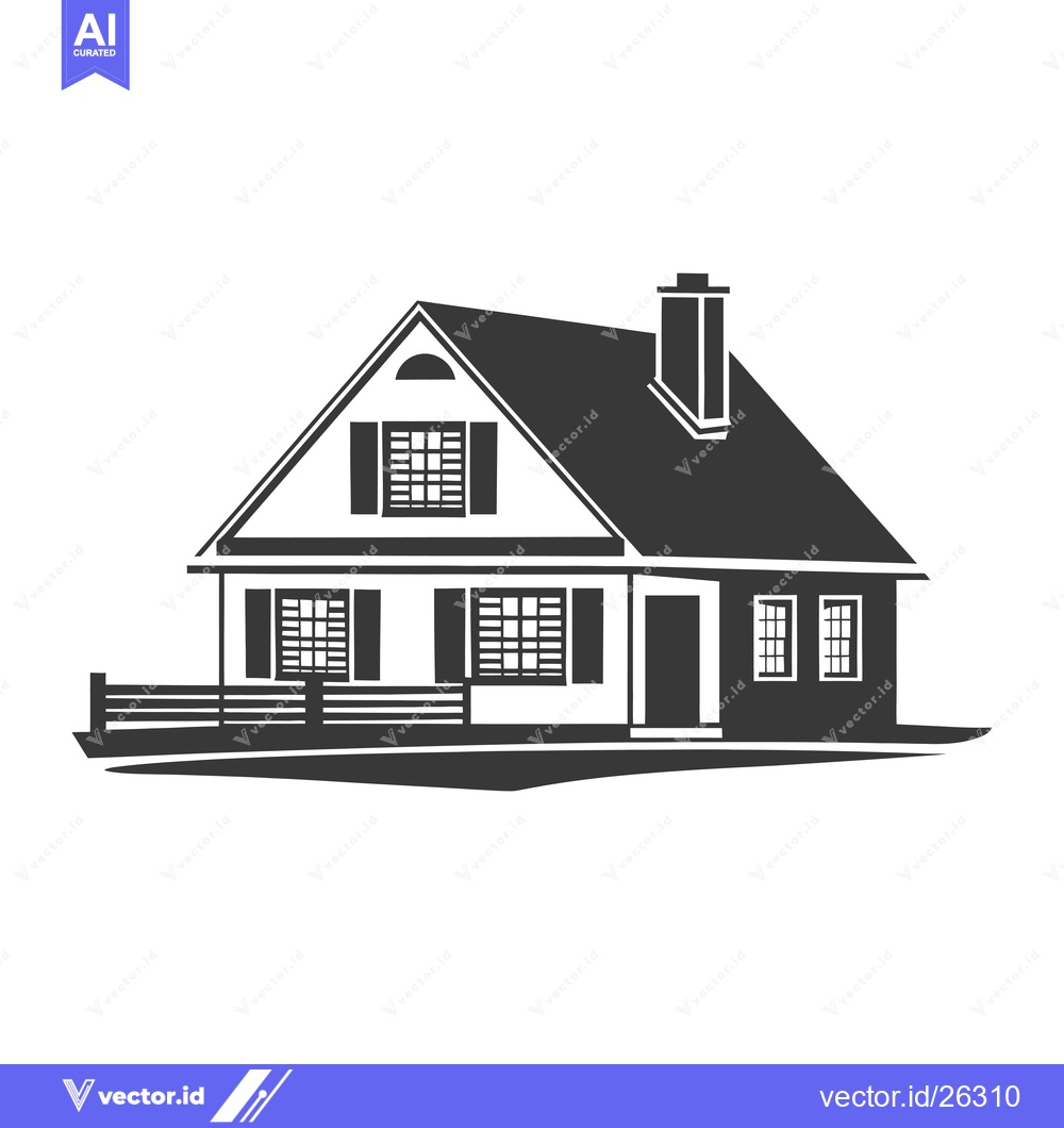 Premium Vector dari Black and White Silhouette of a House with Shutters