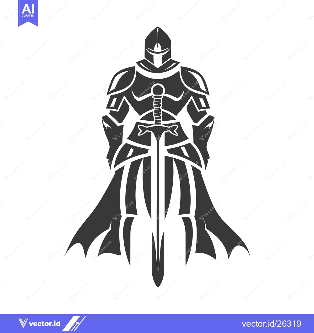 Premium Vector of Black and White Silhouette of a Knight Holding a Sword