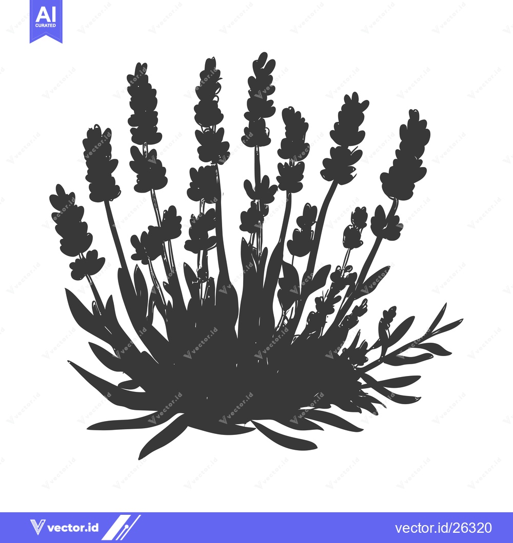 Premium Vector of Black and White Silhouette of a Lavender Bush