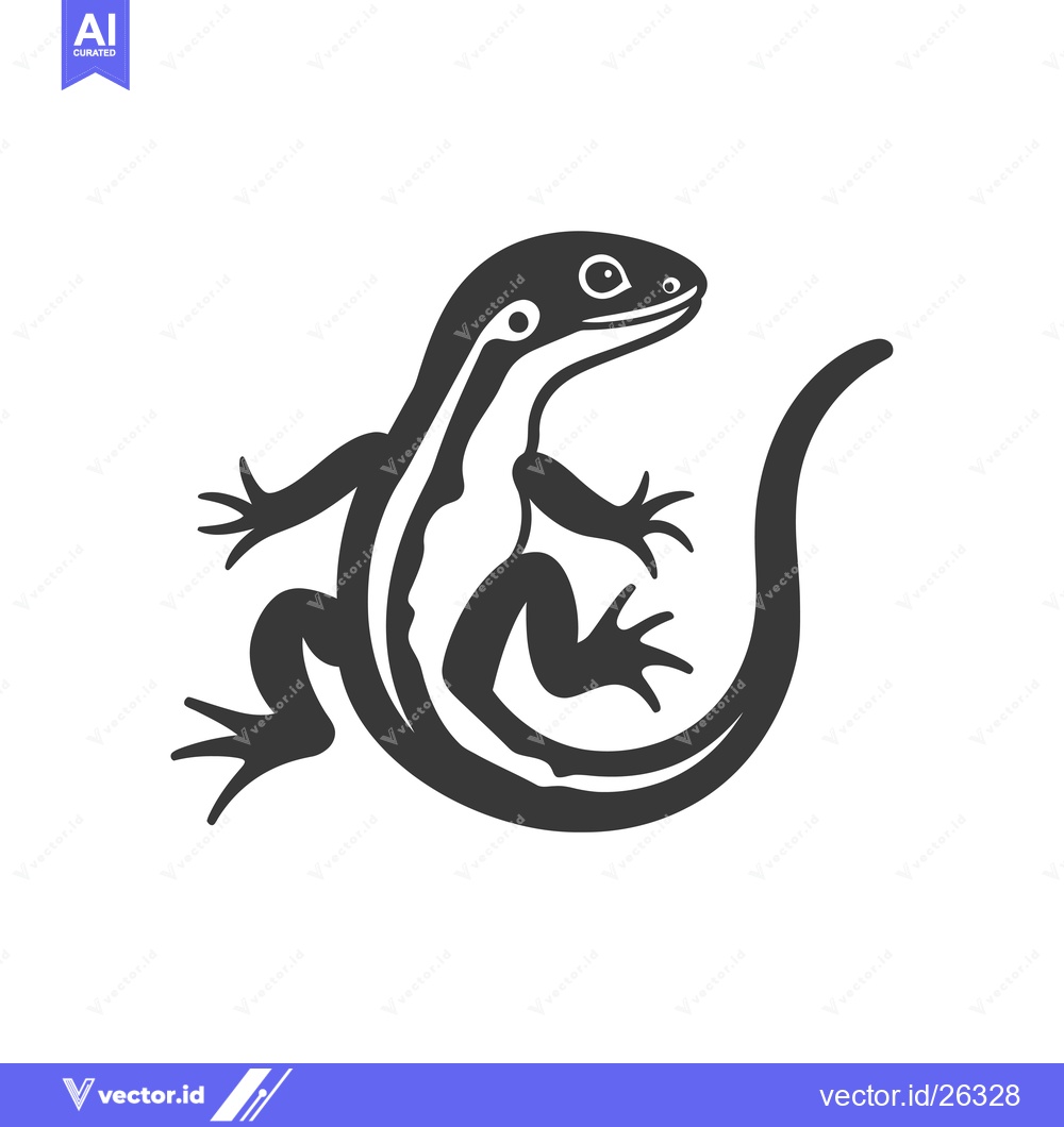 Premium Vector of Black and White Silhouette of a Lizard with a Curved Tail