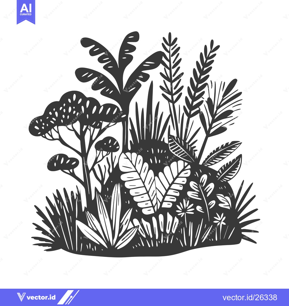 Premium Vector of Black and White Silhouette of a Lush Tropical Plant Cluster