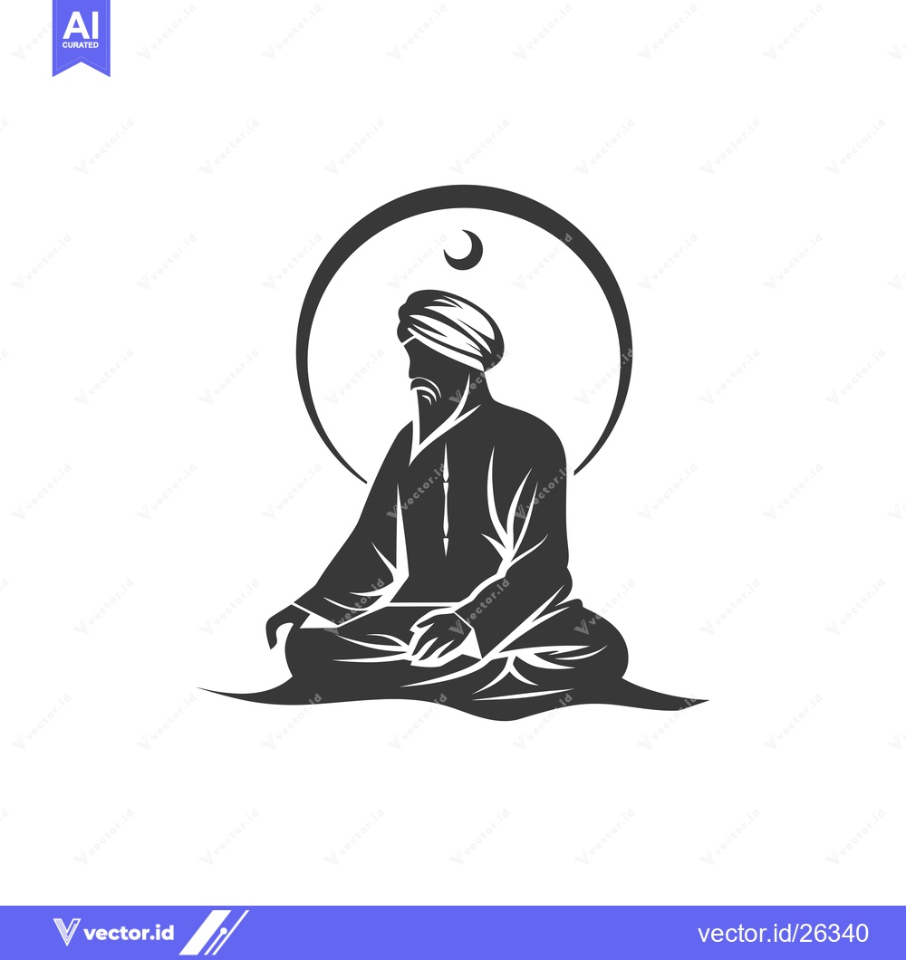 Premium Vector of Black and White Silhouette of a Man in a Turban Sitting in Meditation