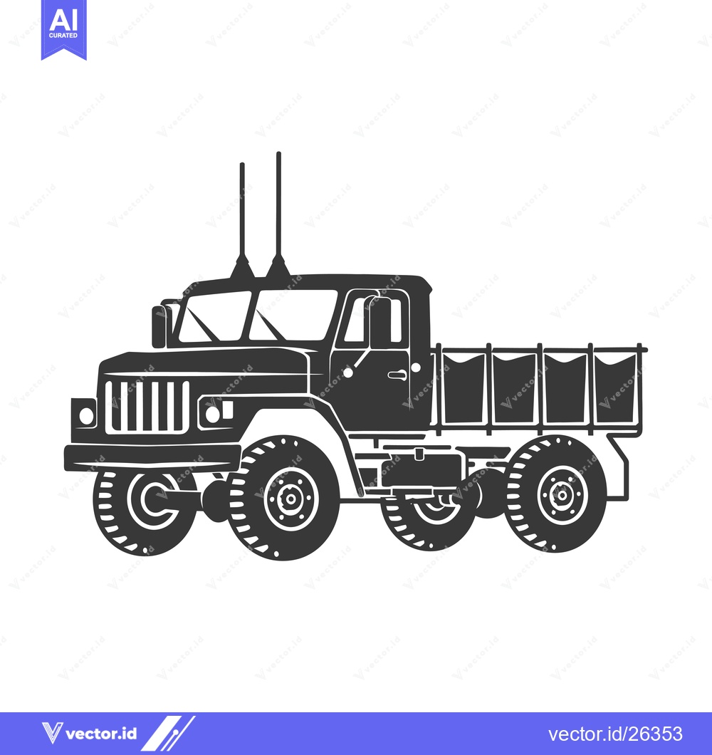 Premium Vector of Black and White Silhouette of a Military Truck