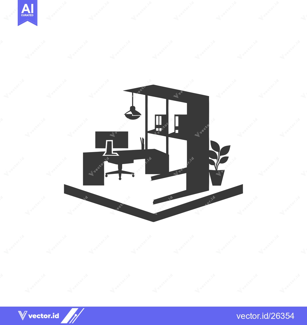 Premium Vector dari Black and White Silhouette of a Modern Office Workspace