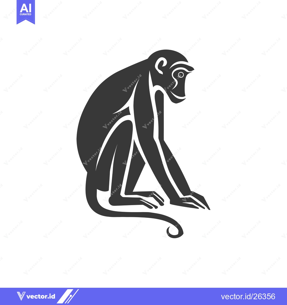 Premium Vector of Black and white silhouette of a monkey sitting