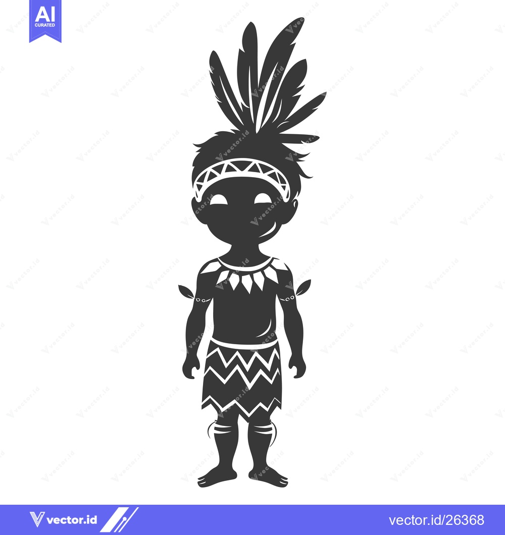 Premium Vector of Black and White Silhouette of a Native American Boy