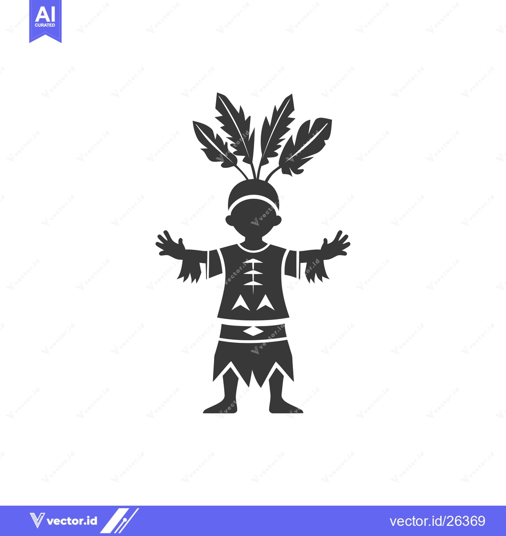 Premium Vector of Black and White Silhouette of a Native American Man in Traditional Clo
