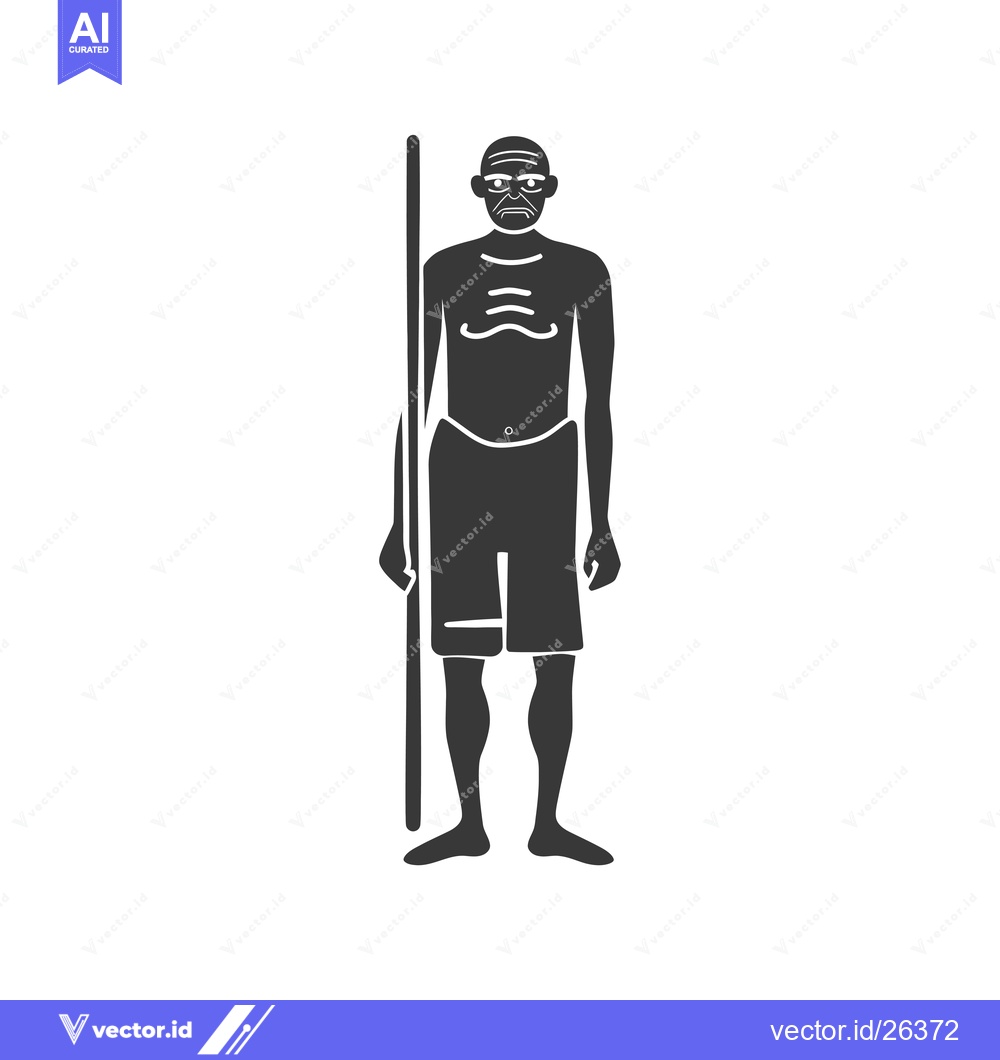 Premium Vector of Black and White Silhouette of an Elderly Man Holding a Staff