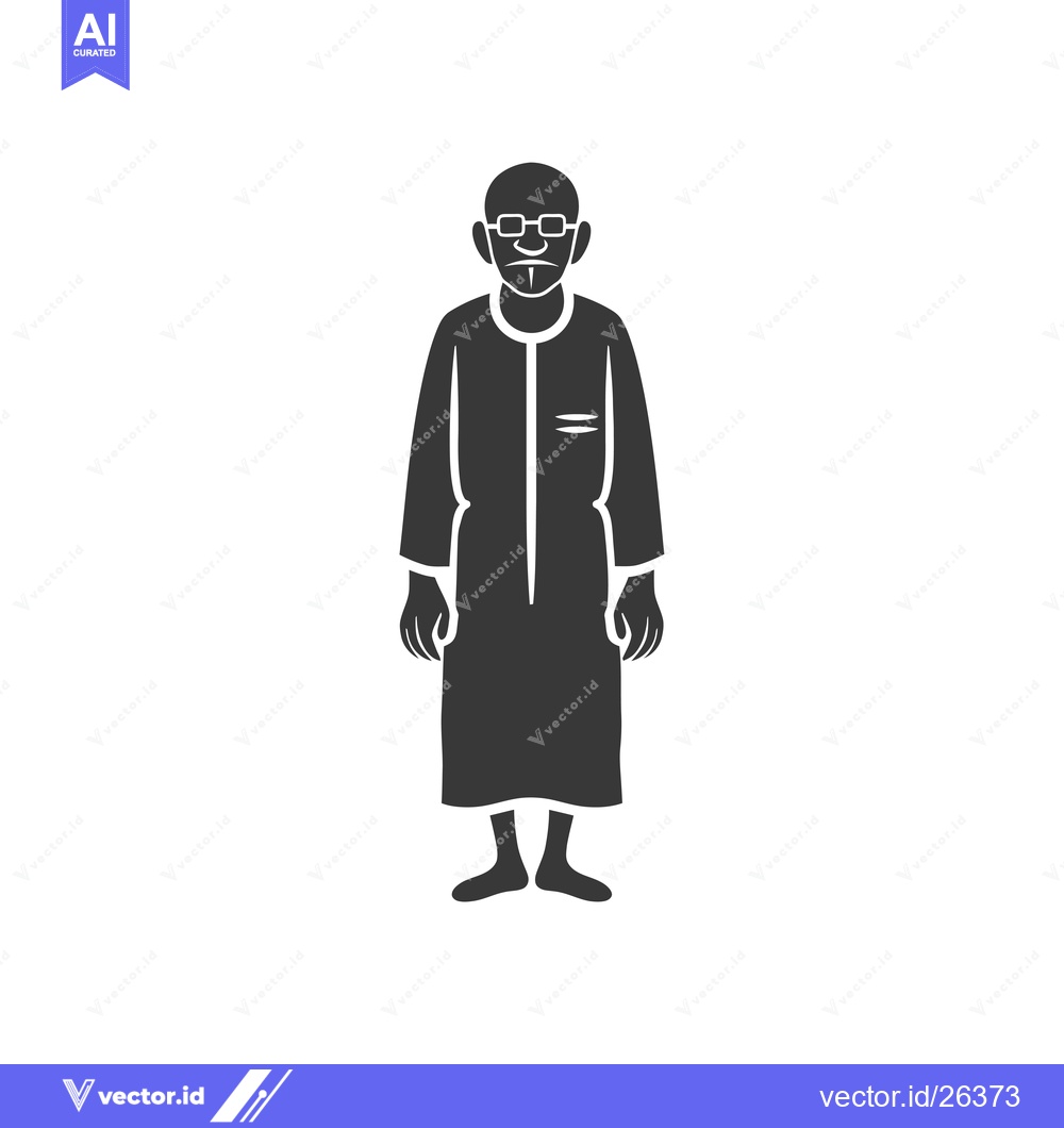 Premium Vector of Black and White Silhouette of an Elderly Man Wearing Glasses and a Lon