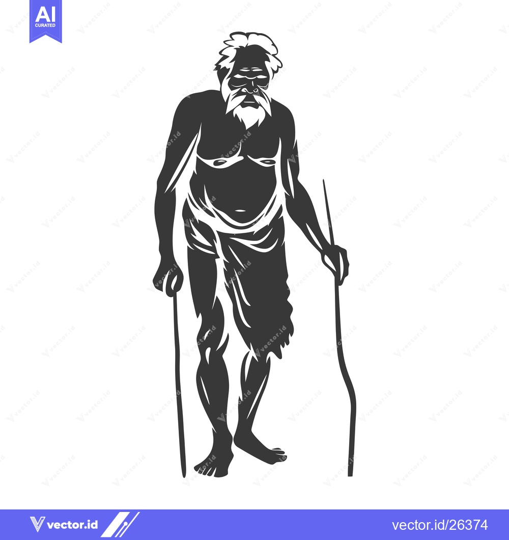 Premium Vector dari Black and White Silhouette of an Elderly Man with a Beard Holding Two
