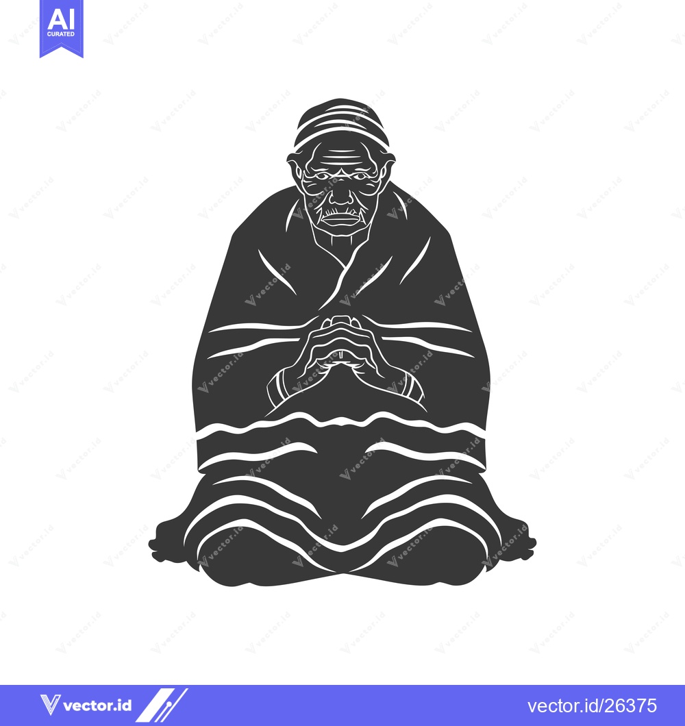 Premium Vector of Black and White Silhouette of an Elderly Person Praying