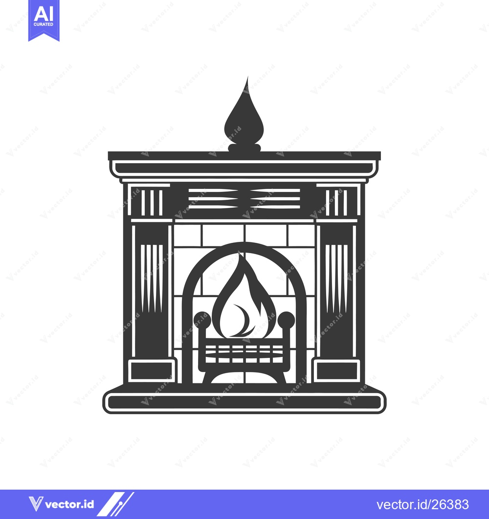 Premium Vector dari Black and White Silhouette of an Ornate Fireplace