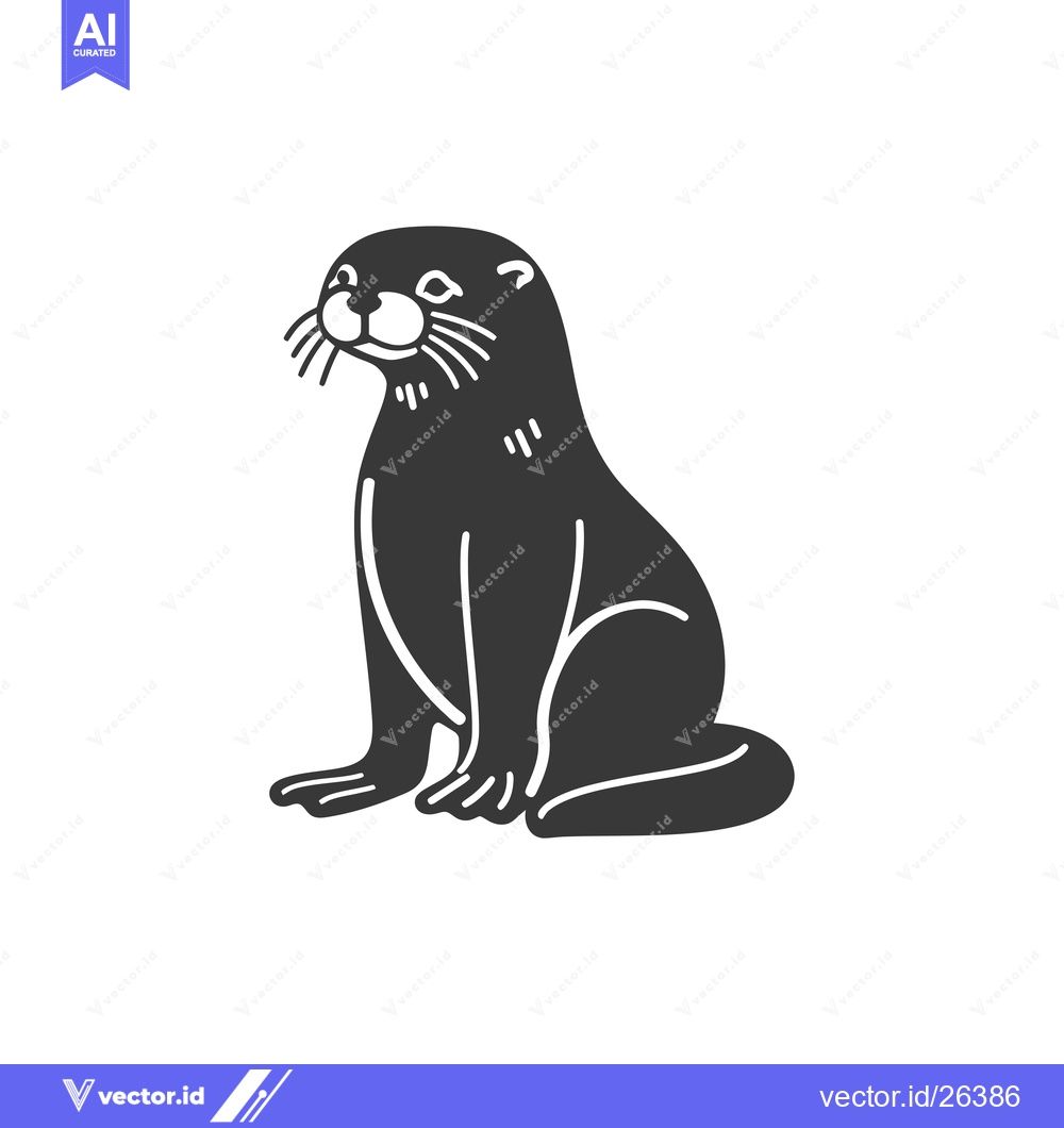 Premium Vector of Black and white silhouette of an otter sitting on its hind legs