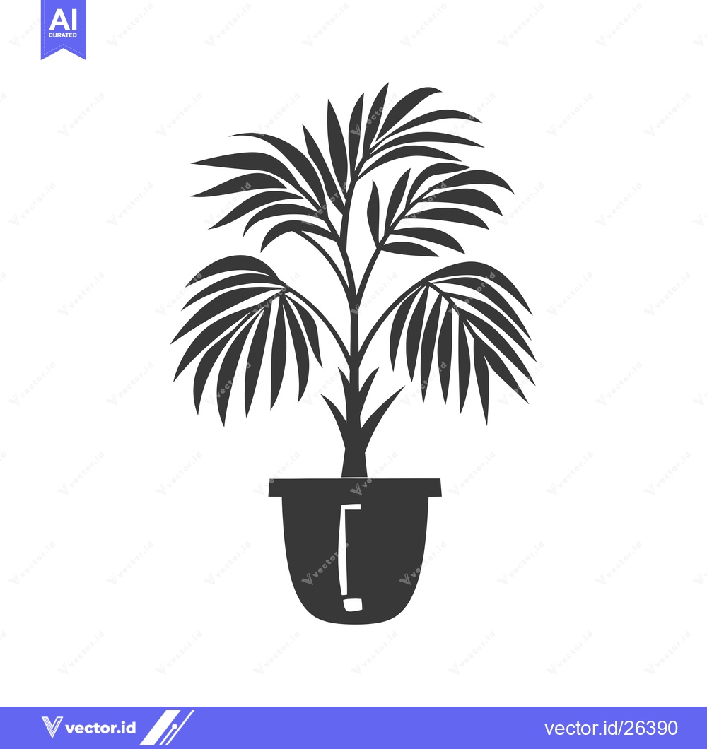 Premium Vector of Black and White Silhouette of a Palm Tree in a Pot