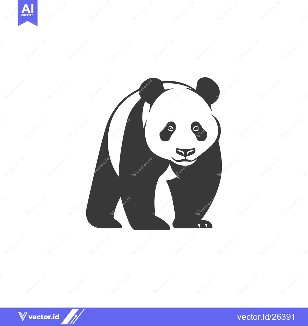 Premium Vector of Black and White Silhouette of a Panda Bear