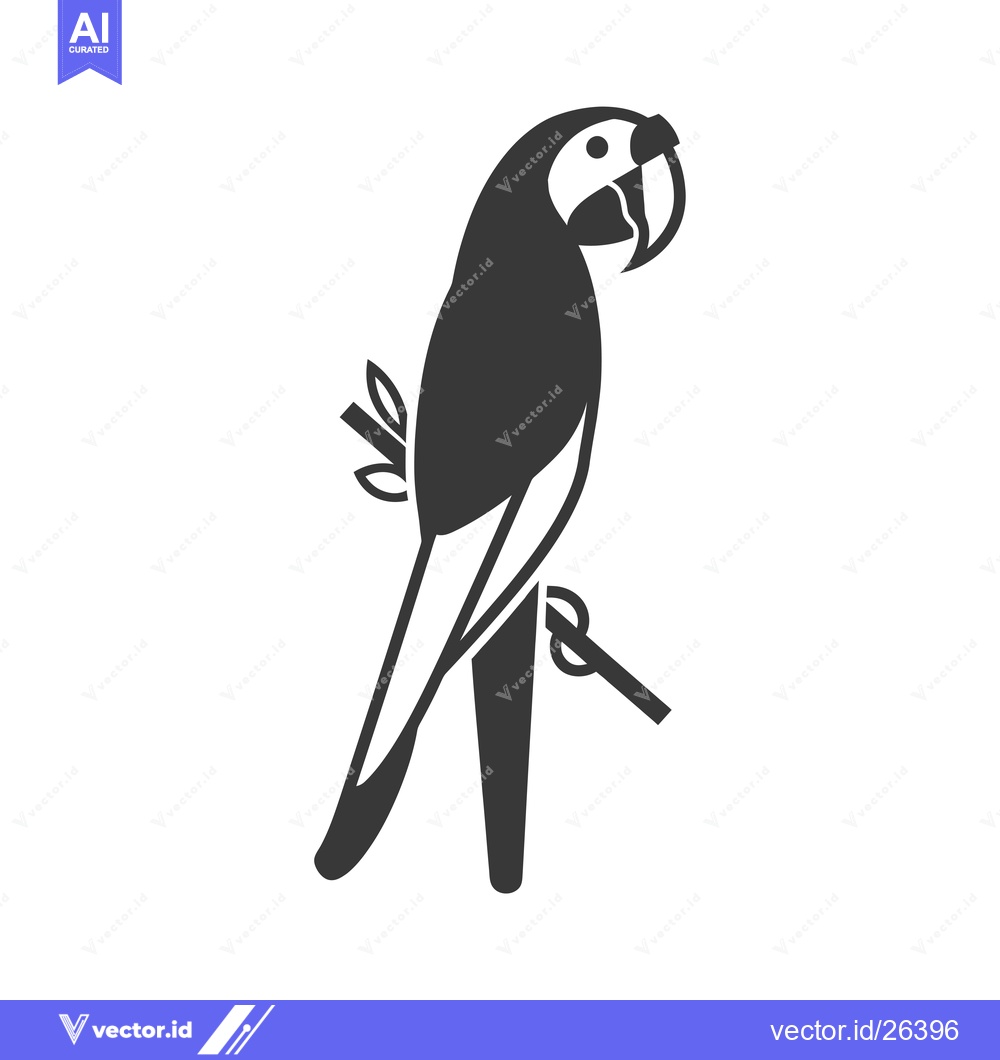 Premium Vector dari Black and White Silhouette of a Parrot Perched on a Branch