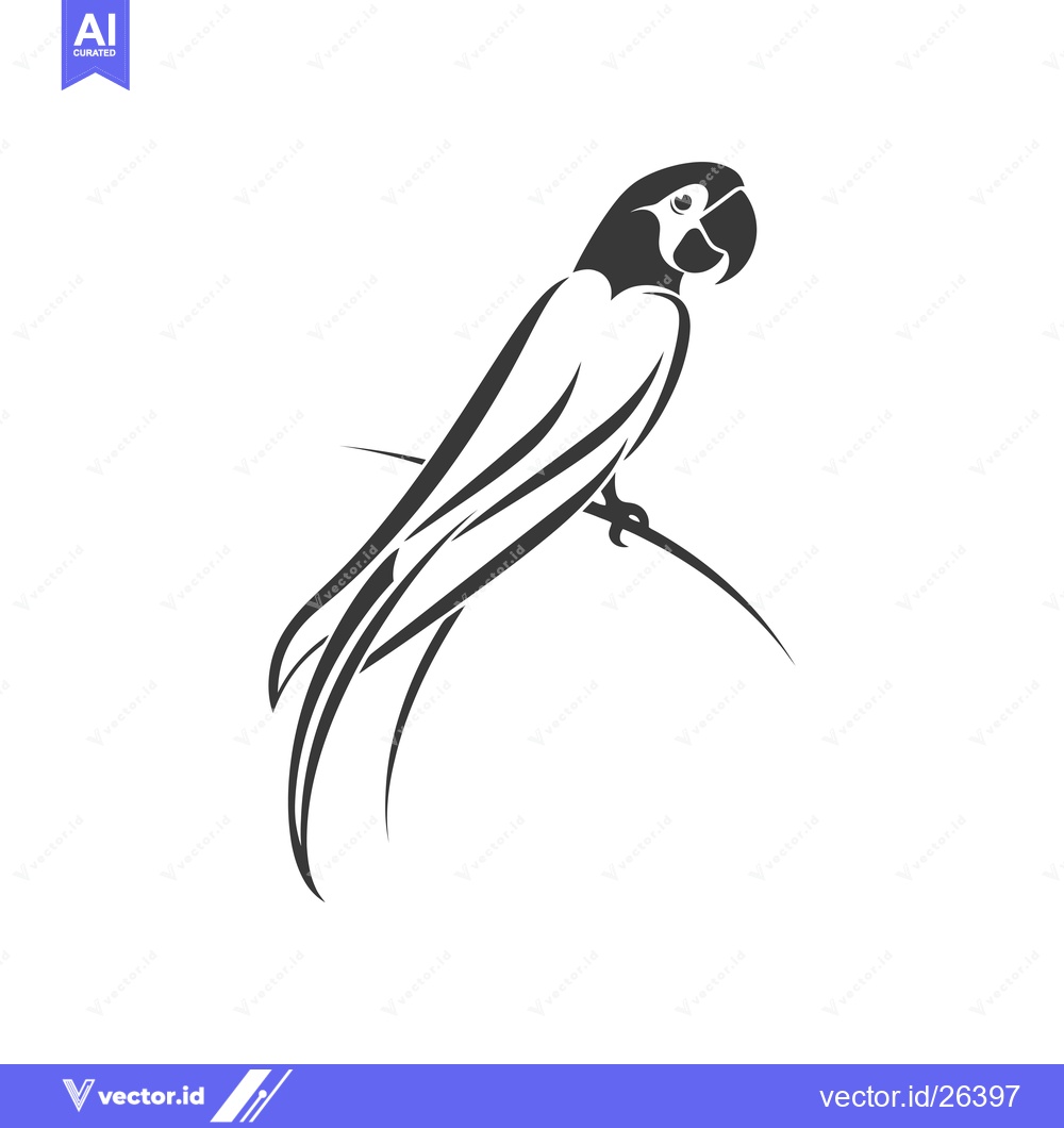 Premium Vector dari Black and white silhouette of a parrot perched on a branch