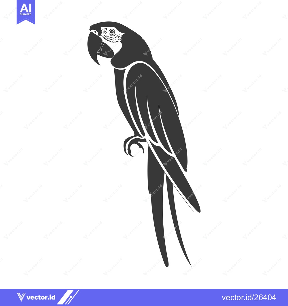 Premium Vector dari Black and White Silhouette of a Parrot with a Curved Beak