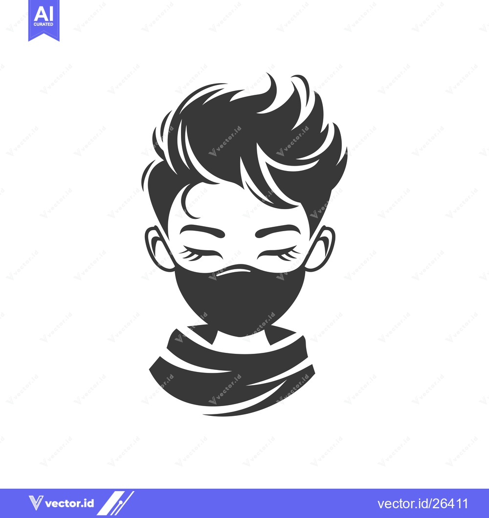 Premium Vector of Black and White Silhouette of a Person Wearing a Face Mask