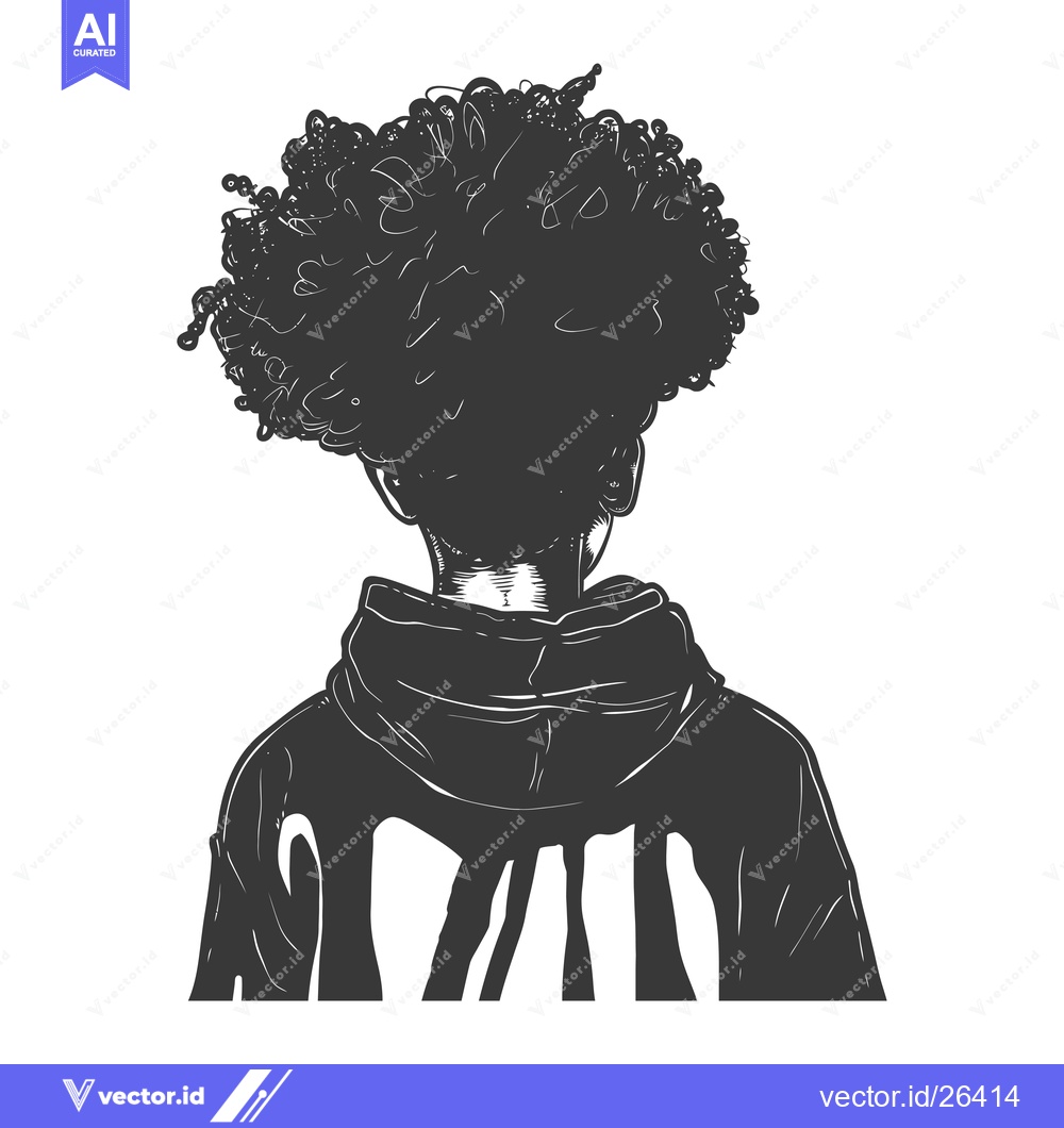 Premium Vector dari Black and White Silhouette of a Person with Afro Hair Wearing a Hoodie