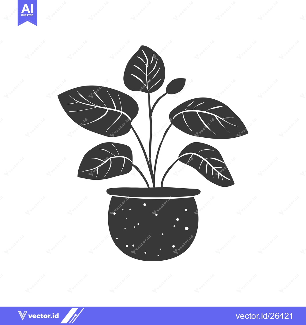 Premium Vector of Black and White Silhouette of a Plant in a Pot