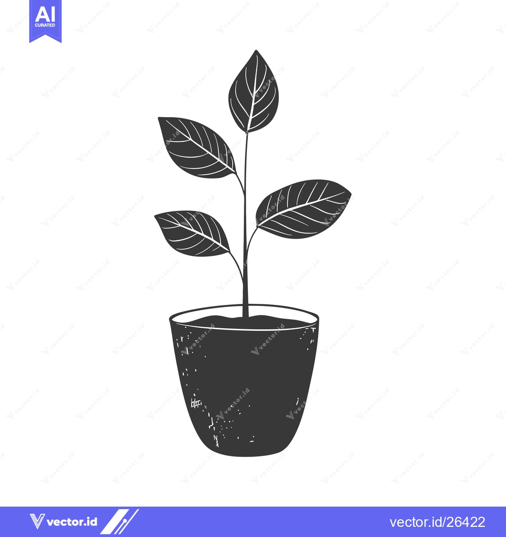 Premium Vector dari Black and White Silhouette of a Plant in a Pot