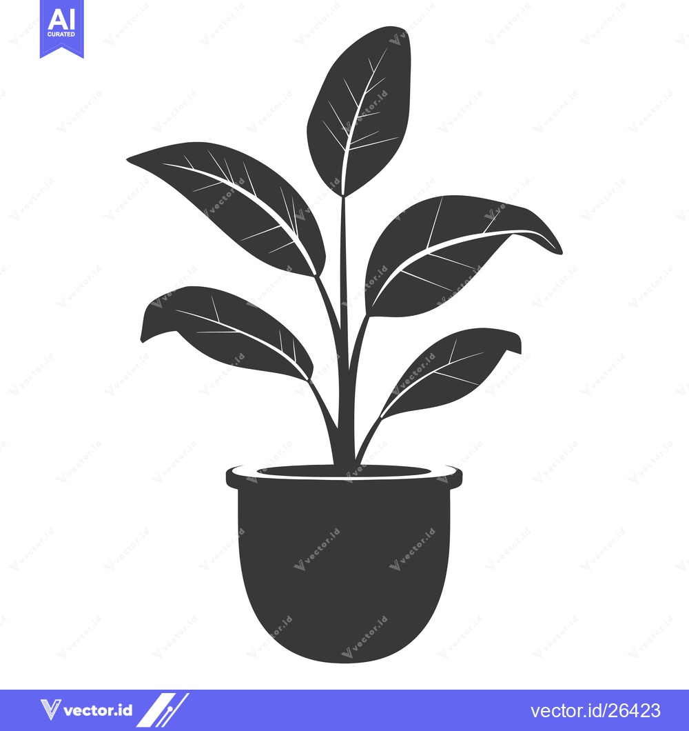 Premium Vector of Black and White Silhouette of a Plant in a Pot