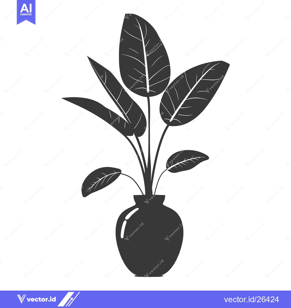 Premium Vector dari Black and White Silhouette of a Plant in a Pot