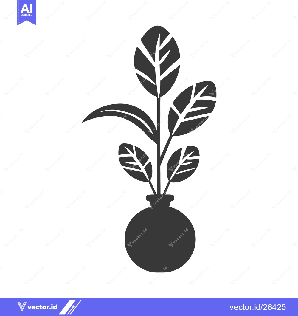 Premium Vector dari Black and White Silhouette of a Plant in a Pot