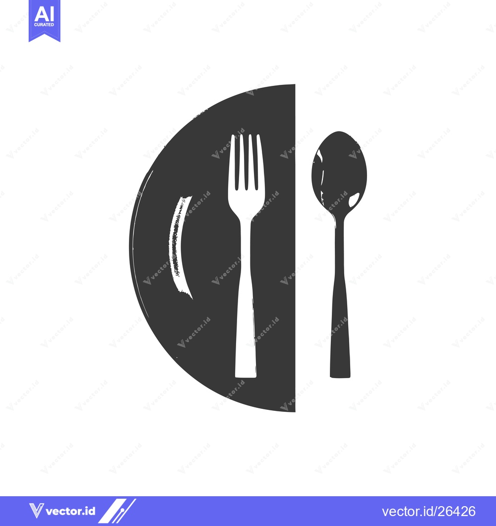 Premium Vector of Black and White Silhouette of a Plate, Fork, and Spoon