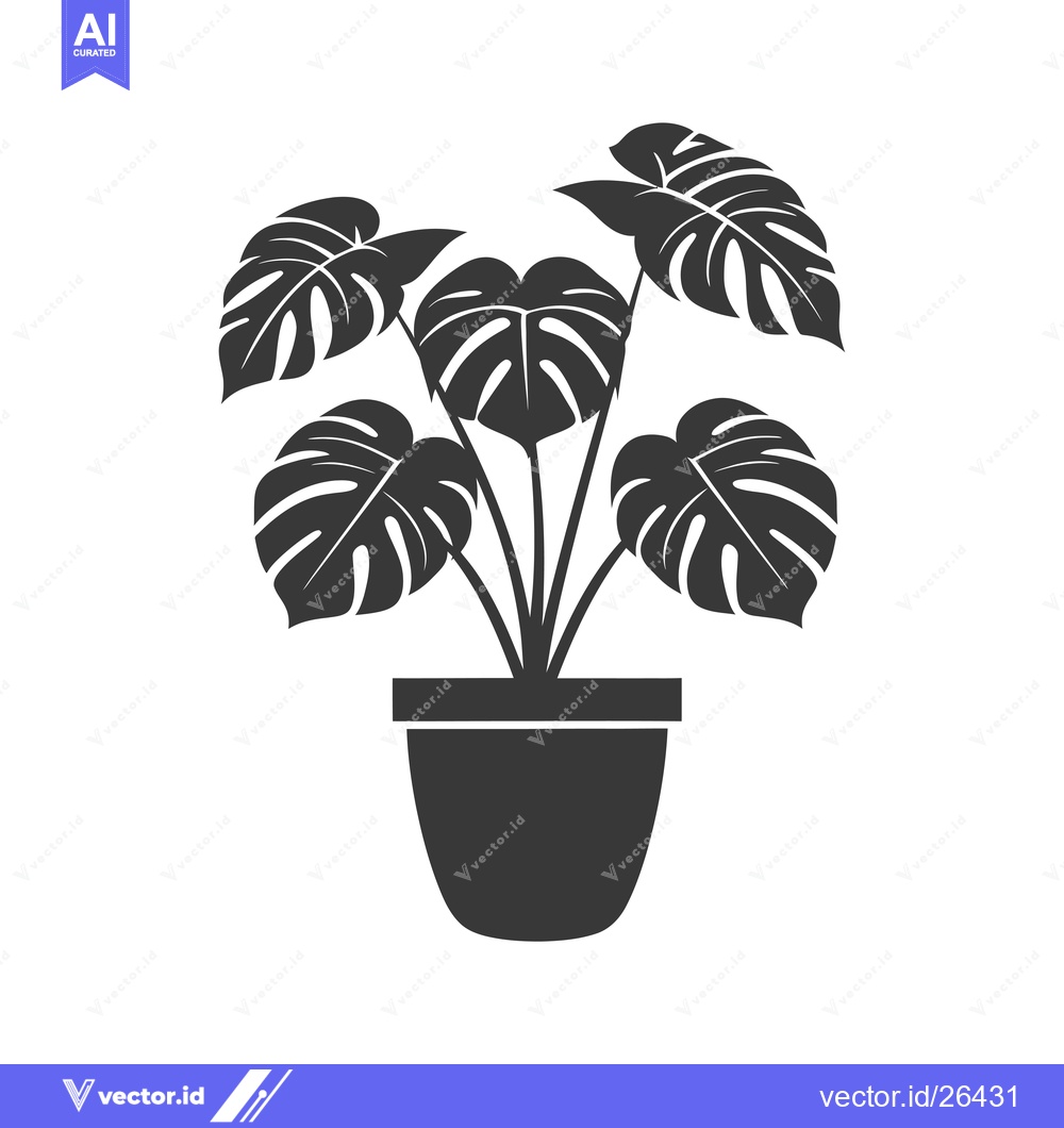 Premium Vector dari Black and white silhouette of a potted monstera plant