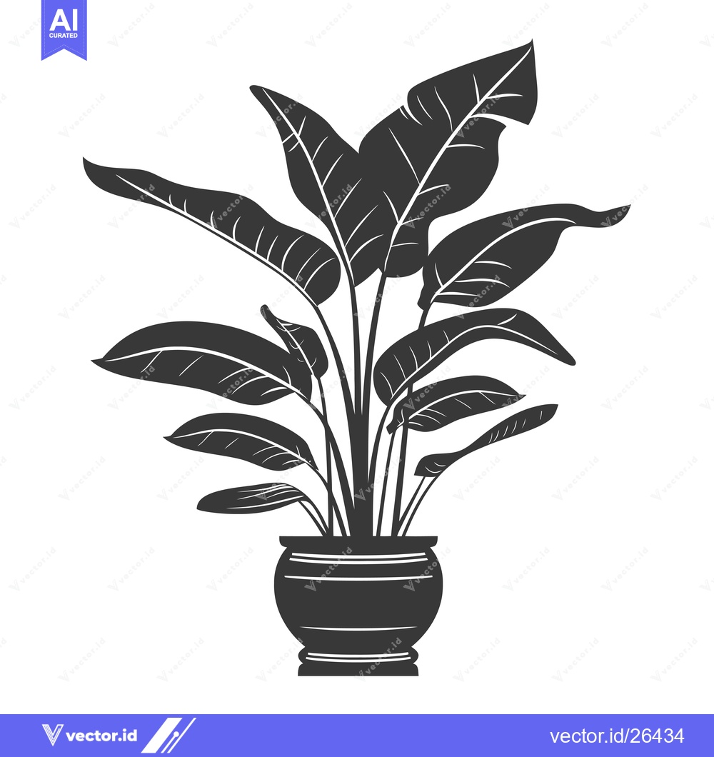 Premium Vector dari Black and White Silhouette of a Potted Tropical Plant with Large Leave