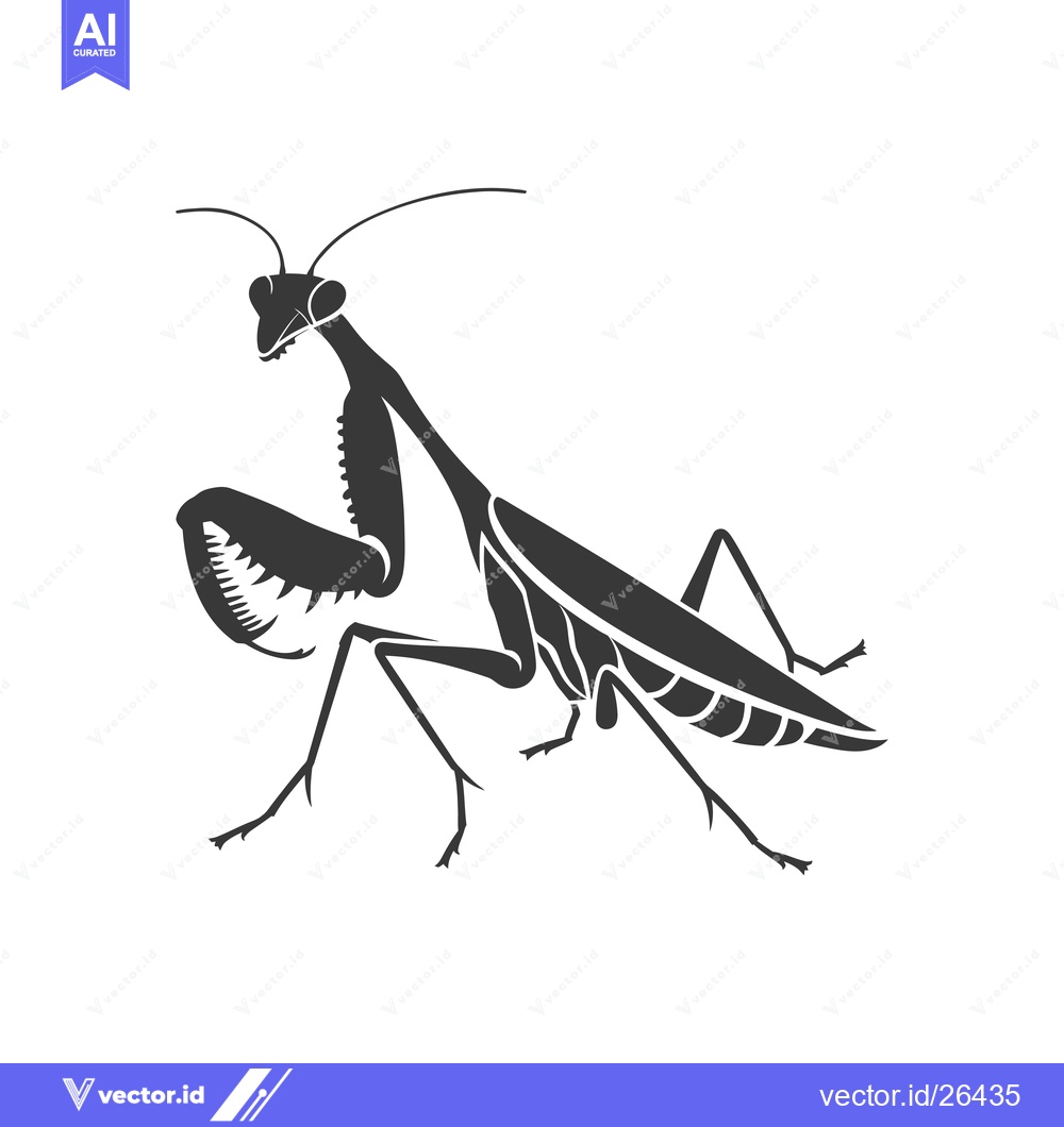 Premium Vector of Black and white silhouette of a praying mantis