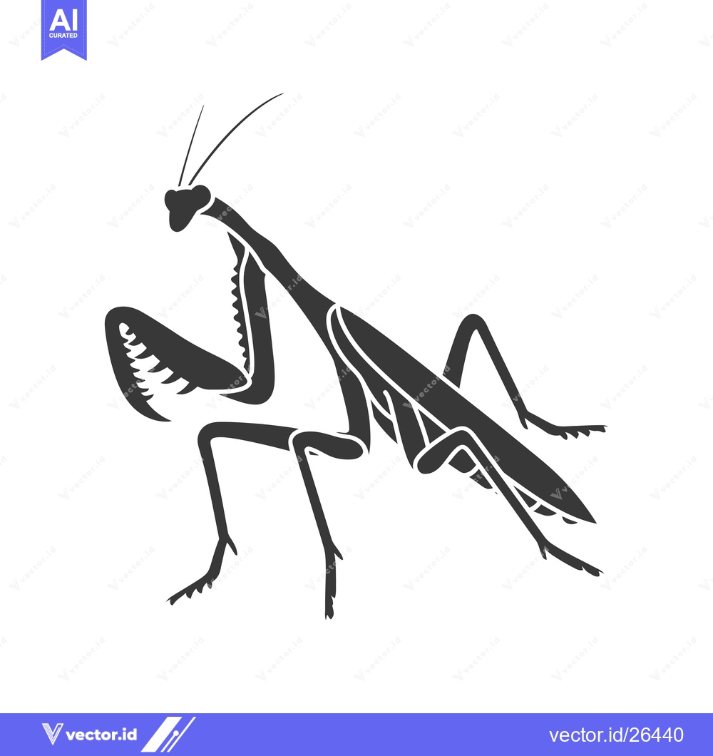 Premium Vector of Black and white silhouette of a praying mantis