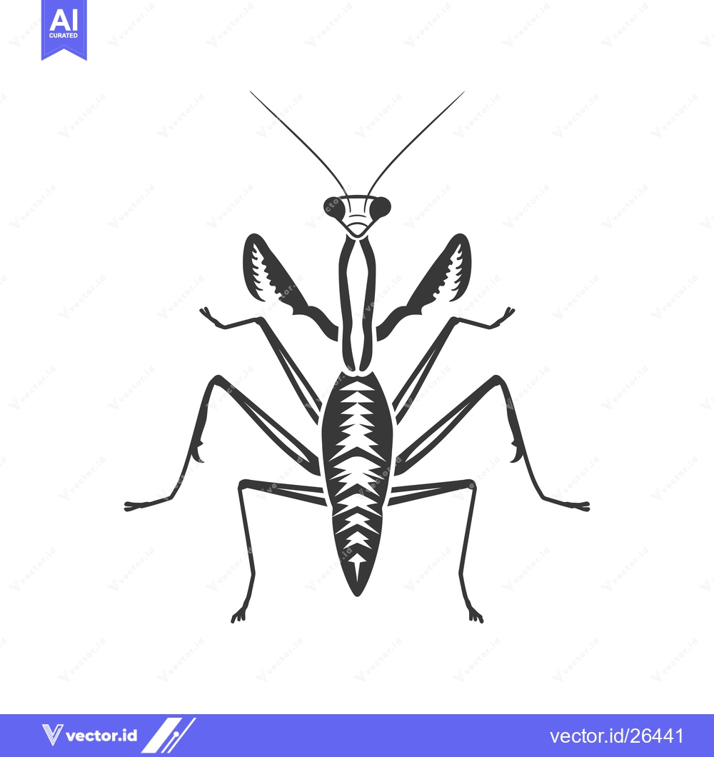 Premium Vector of Black and white silhouette of a praying mantis