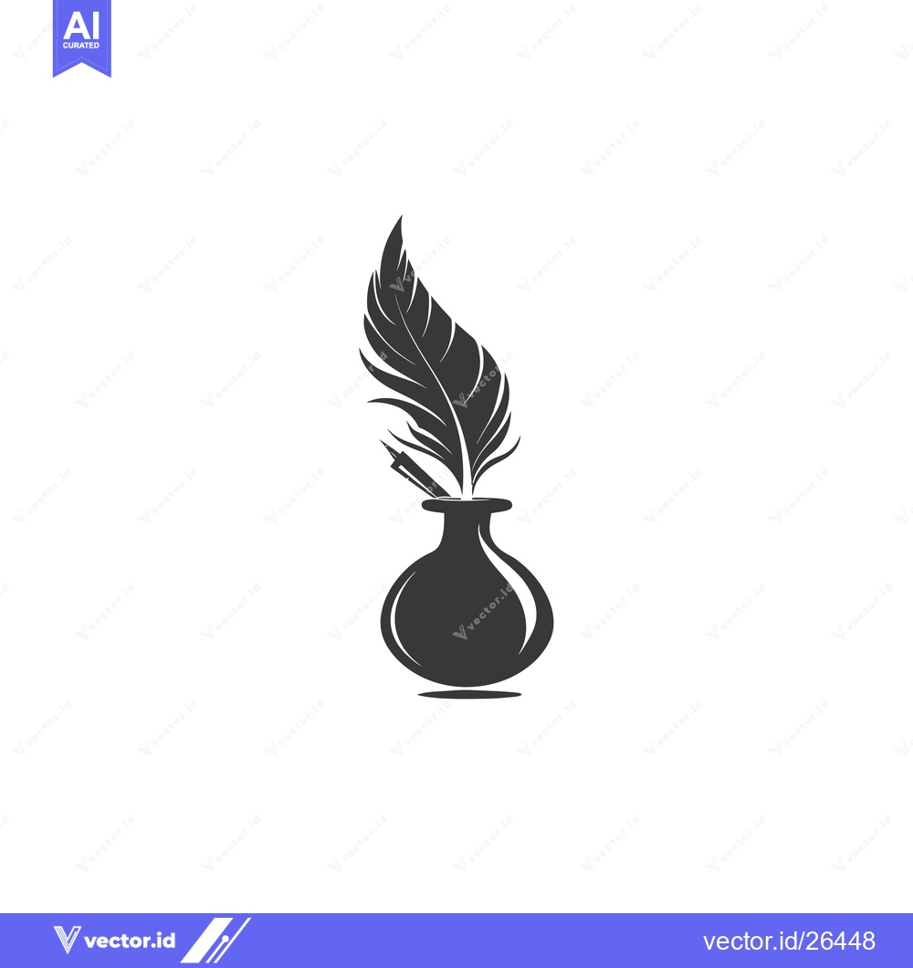 Premium Vector of Black and White Silhouette of a Quill Pen in an Inkwell