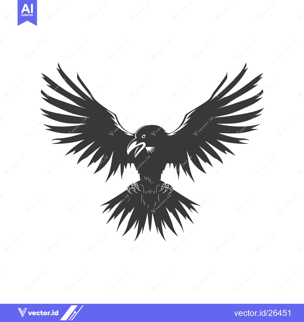 Premium Vector of Black and White Silhouette of a Raven in Flight