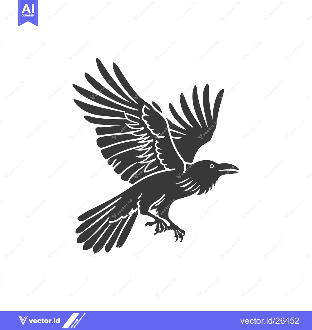 Premium Vector of Black and White Silhouette of a Raven in Flight